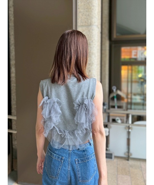 Day and Grade(デイアンドグレイド)の「【前田ゆかセレクト】チュールドッキングプルオーバー(Tシャツ/カットソー・レディース・グレー/ブラック・FREE)」の15枚目の写真