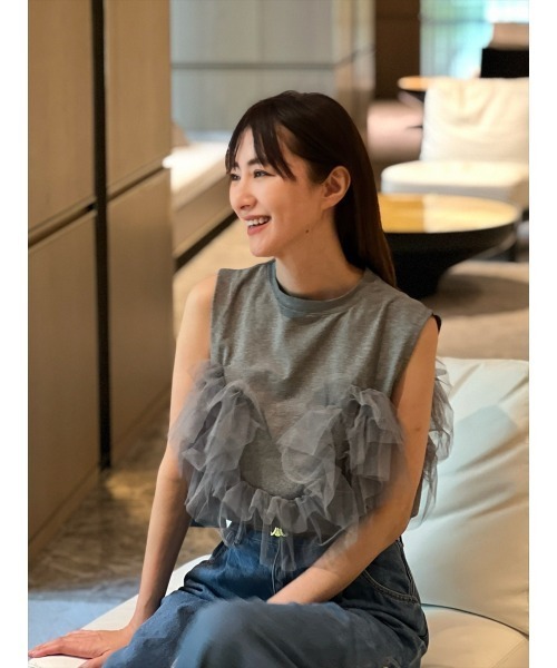 Day and Grade(デイアンドグレイド)の「【前田ゆかセレクト】チュールドッキングプルオーバー(Tシャツ/カットソー・レディース・グレー/ブラック・FREE)」の16枚目の写真