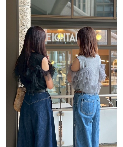 Day and Grade(デイアンドグレイド)の「【前田ゆかセレクト】チュールドッキングプルオーバー(Tシャツ/カットソー・レディース・グレー/ブラック・FREE)」の22枚目の写真