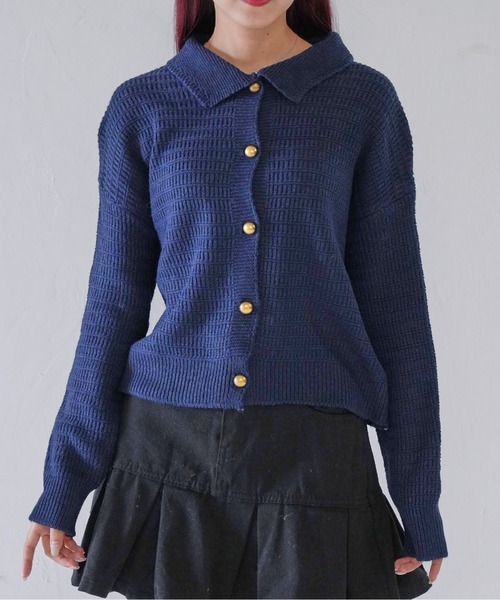 Uenui(ウニュイ)の「【 cunii 】 gold button knit shirt(ニット/セーター・レディース・ブラウン/ホワイト/ネイビー・FREE)」の3枚目の写真