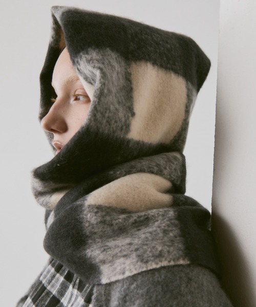 Libra Cue（リブラ キュー）の「ブロックチェックストール（ストール/ショール・レディース・ブラック・FREE）」の3枚目の写真