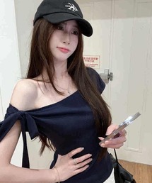 2way 肩リボン ワンショルダー Tシャツ無地