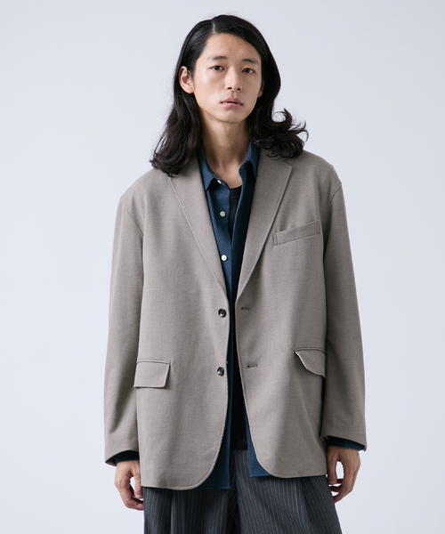 B.C STOCK(ベーセーストック)の「ウール混 オーバージャケット(テーラードジャケット・メンズ・ベージュ/チャコールグレー・MEDIUM/LARGE)」の1枚目の写真