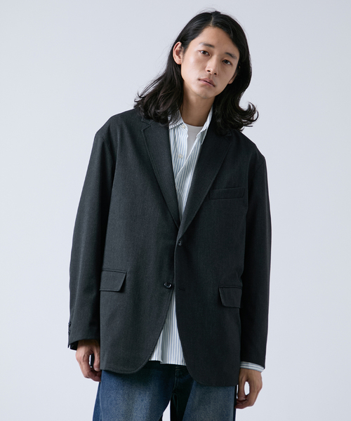 B.C STOCK(ベーセーストック)の「ウール混 オーバージャケット(テーラードジャケット・メンズ・ベージュ/チャコールグレー・MEDIUM/LARGE)」の2枚目の写真