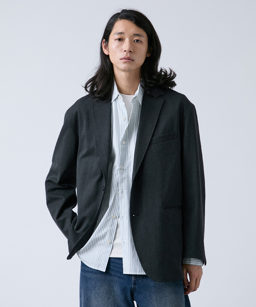 B.C STOCK(ベーセーストック)の「ウール混 オーバージャケット(テーラードジャケット・メンズ・ベージュ/チャコールグレー・MEDIUM/LARGE)」の4枚目の写真