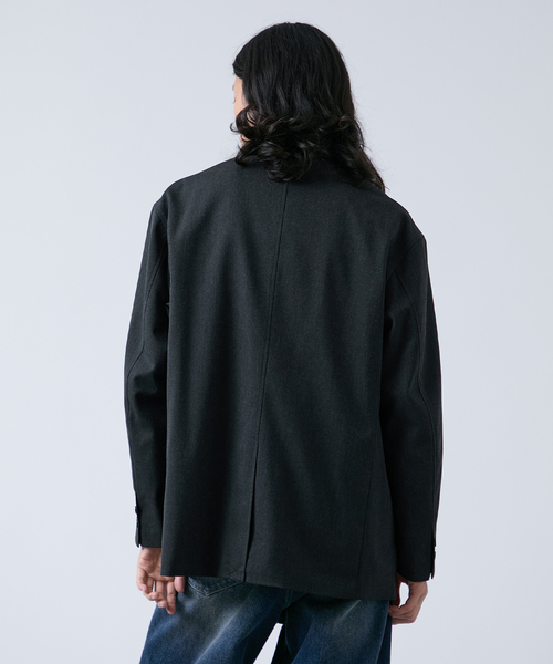 B.C STOCK(ベーセーストック)の「ウール混 オーバージャケット(テーラードジャケット・メンズ・ベージュ/チャコールグレー・MEDIUM/LARGE)」の6枚目の写真