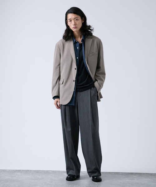 B.C STOCK(ベーセーストック)の「ウール混 オーバージャケット(テーラードジャケット・メンズ・ベージュ/チャコールグレー・MEDIUM/LARGE)」の7枚目の写真