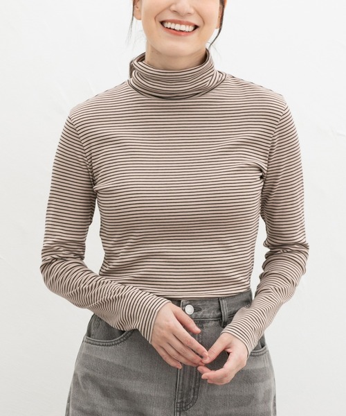 Honeys(ハニーズ)の「フライスボーダータートル(Tシャツ/カットソー・レディース・レッド系その他/グリーン系その他/ネイビー×ホワイト/ホワイト×ブラック/グレー系その他・L/LL/M/S)」の3枚目の写真