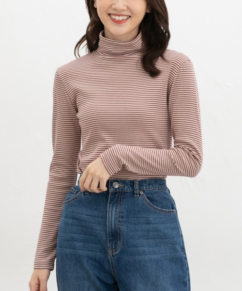Honeys(ハニーズ)の「フライスボーダータートル(Tシャツ/カットソー・レディース・レッド系その他/グリーン系その他/ネイビー×ホワイト/ホワイト×ブラック/グレー系その他・L/LL/M/S)」の5枚目の写真