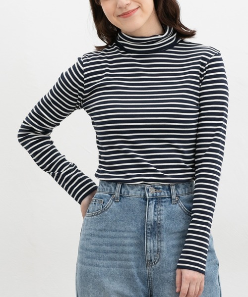 Honeys(ハニーズ)の「フライスボーダータートル(Tシャツ/カットソー・レディース・レッド系その他/グリーン系その他/ネイビー×ホワイト/ホワイト×ブラック/グレー系その他・L/LL/M/S)」の1枚目の写真