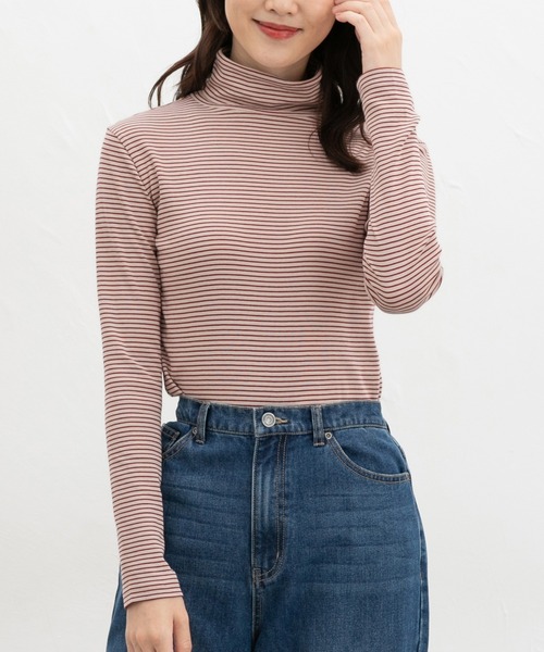Honeys(ハニーズ)の「フライスボーダータートル(Tシャツ/カットソー・レディース・レッド系その他/グリーン系その他/ネイビー×ホワイト/ホワイト×ブラック/グレー系その他・L/LL/M/S)」の6枚目の写真
