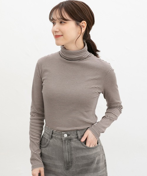 Honeys(ハニーズ)の「フライスボーダータートル(Tシャツ/カットソー・レディース・レッド系その他/グリーン系その他/ネイビー×ホワイト/ホワイト×ブラック/グレー系その他・L/LL/M/S)」の11枚目の写真
