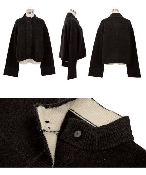 袖バイカラーニットジャケット（カーディガン/ボレロ）｜KOBE LETTUCE