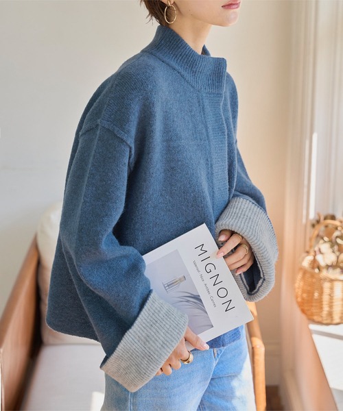 40サイズ♬長袖ニット ネイビー フォーシーズンズ ミラノリブ クルーネック ニット