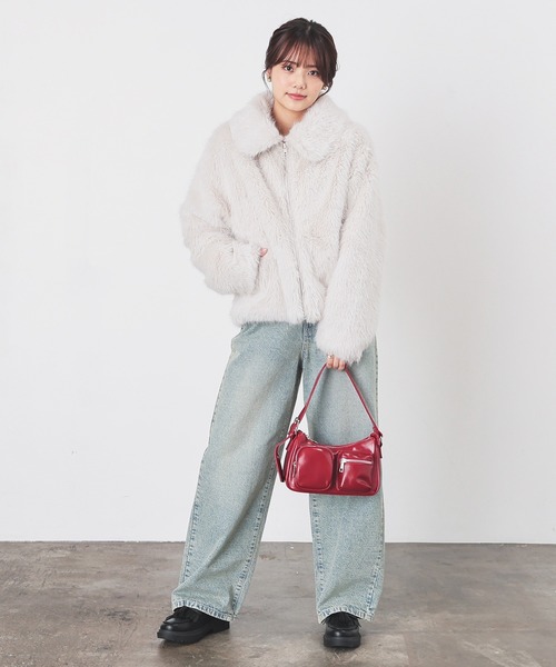 Honeys（ハニーズ）の「衿付ファーブルゾン（ブルゾン・レディース・ブラウン/ベージュ/アイボリー・S/M/L）」の12枚目の写真