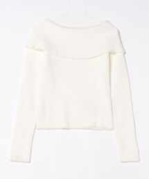 オフショルダー 折り返し リブ シャギー ニット トップス