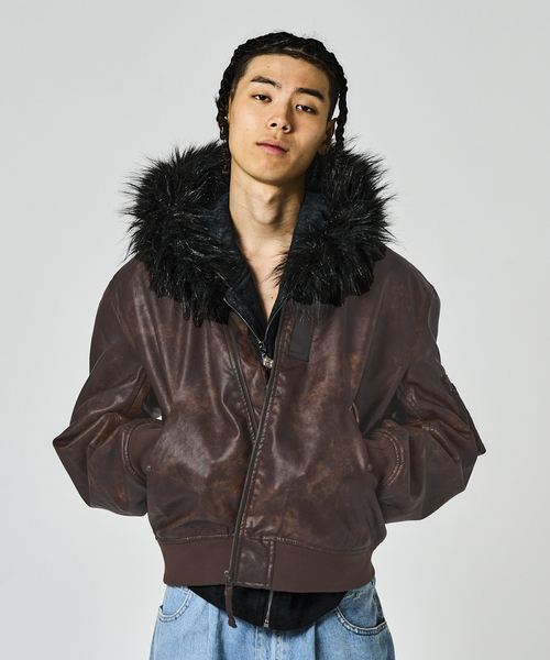 JOINT WORKS(ジョイントワークス)の「フェードレザー L-2B / Faded Faux Leather L-2B(ブルゾン・メンズ・ブラック/ブラウン・MEDIUM/LARGE)」の2枚目の写真