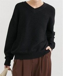 nissen | もちもち素材　ガーター編みＶネックニット(ニット/セーター)