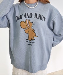 『TOM&JERRY/トムアンドジェリー』加工風PRINT長袖ニット