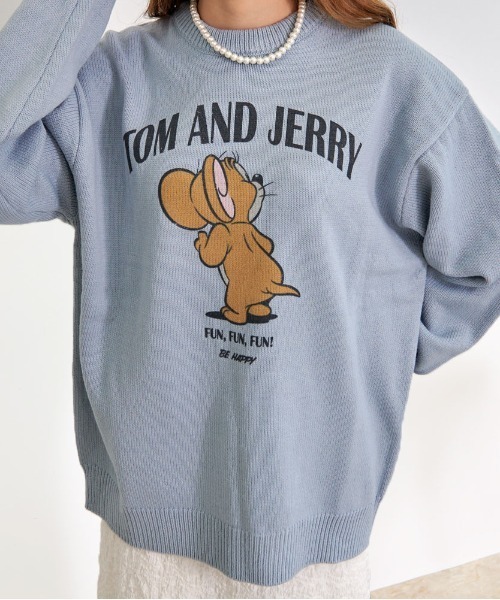 Tom&Jerry(トムアンドジェリー)の「『TOM&JERRY/トムアンドジェリー』加工風PRINT長袖ニット(ニット/セーター・レディース・スミクロ/アイボリー/グレイッシュベージュ/サックスブルー系・LL/L/M)」の4枚目の写真