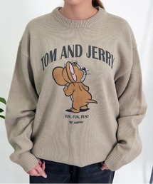 『TOM&JERRY/トムアンドジェリー』加工風PRINT長袖ニット