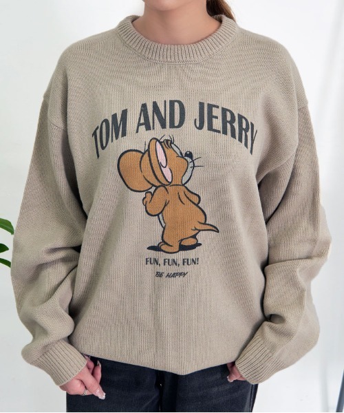 Tom&Jerry(トムアンドジェリー)の「『TOM&JERRY/トムアンドジェリー』加工風PRINT長袖ニット(ニット/セーター・レディース・スミクロ/アイボリー/グレイッシュベージュ/サックスブルー系・LL/L/M)」の3枚目の写真