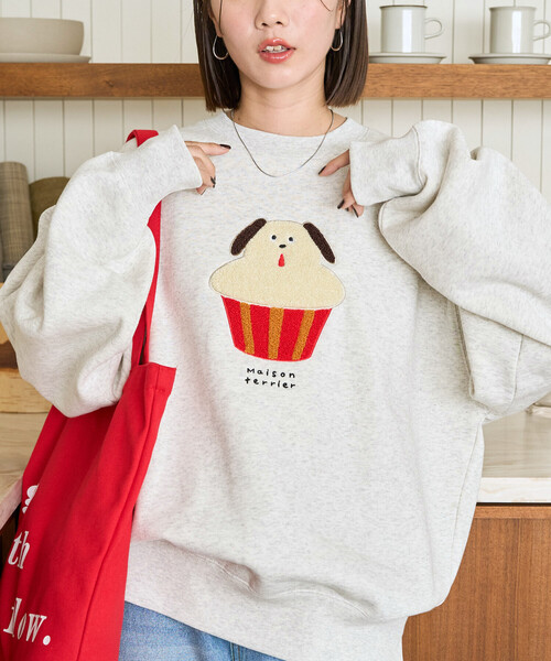 FREAK'S STORE（フリークスストア）の「限定展開　Maison terrier / メゾン・テリア サガラ刺繍 スウェット（スウェット・レディース・ブラック/ライトグレー・ﾌﾘ-）」の2枚目の写真