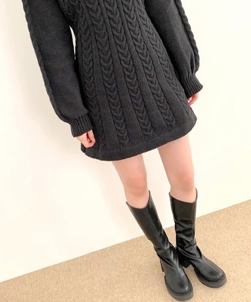REMUR（レミュール）の「ケーブルニットミニワンピース（ワンピース・レディース・モカ/アイボリー/ブラック/ピンク・FREE）」の18枚目の写真