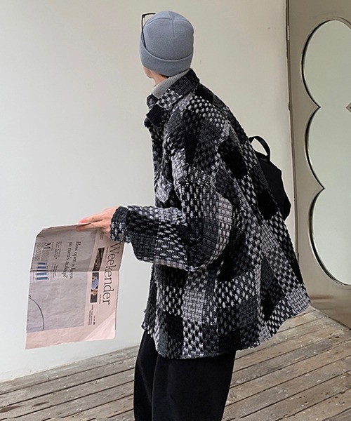 BENDER TOKYO(ベンダートウキョウ)の「【BENDER TOKYO】フェイクポケット付き ツイード チェック柄 シャツジャケット(ブルゾン・メンズ・グレー/ネイビー・M/L/XL/2XL)」の22枚目の写真