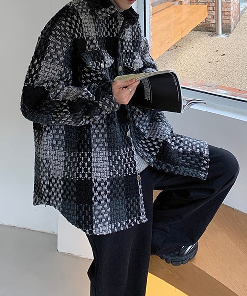 BENDER TOKYO(ベンダートウキョウ)の「【BENDER TOKYO】フェイクポケット付き ツイード チェック柄 シャツジャケット(ブルゾン・メンズ・グレー/ネイビー・M/L/XL/2XL)」の13枚目の写真