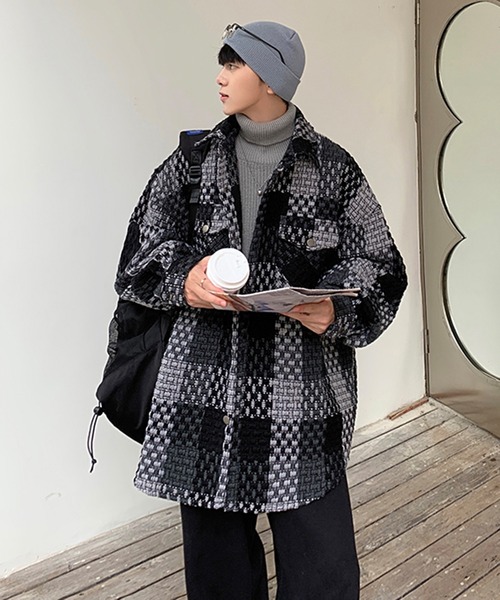 BENDER TOKYO(ベンダートウキョウ)の「【BENDER TOKYO】フェイクポケット付き ツイード チェック柄 シャツジャケット(ブルゾン・メンズ・グレー/ネイビー・M/L/XL/2XL)」の21枚目の写真