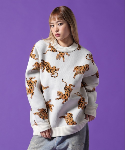 DANKE SCHON(ダンケシェーン)の「【WEB&DEPOT限定】DankeSchon/ダンケシェーン/AIRY TIGER KNIT(ニット/セーター・レディース・ブラック/ホワイト系2・XL/L/M)」の1枚目の写真
