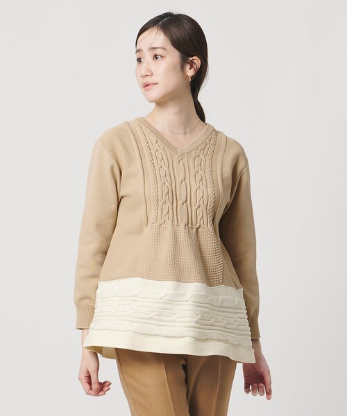 UNITED ARROWS（ユナイテッドアローズ）の「ケーブル Vネック ニット ‐ウォッシャブル‐（ニット/セーター・レディース・ベージュ/ネイビー/ダークグレー・FREE）」の16枚目の写真