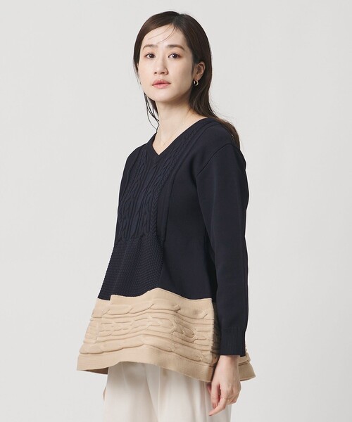 UNITED ARROWS（ユナイテッドアローズ）の「ケーブル Vネック ニット ‐ウォッシャブル‐（ニット/セーター・レディース・ベージュ/ネイビー/ダークグレー・FREE）」の18枚目の写真