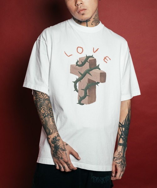 Subciety(サブサエティ)の「Thorn cross tee(Tシャツ/カットソー・メンズ・ブラック/ホワイト/バーガンディー・SMALL/MEDIUM/LARGE/X-LARGE)」の1枚目の写真