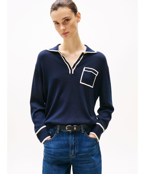 TOMMY HILFIGER(トミーヒルフィガー)の「リヨセルシルクポロニット(ニット/セーター・レディース・ネイビー・XX-SMALL)」の1枚目の写真