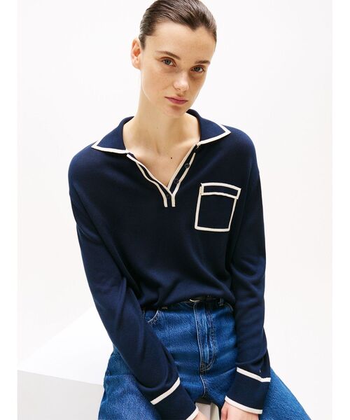 TOMMY HILFIGER(トミーヒルフィガー)の「リヨセルシルクポロニット(ニット/セーター・レディース・ネイビー・XX-SMALL)」の2枚目の写真