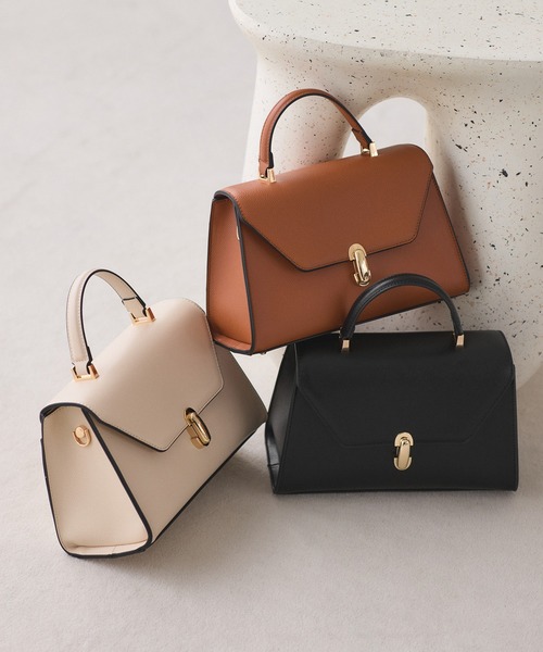 ✨上質✨ハンドバッグ　オレンジ　ワンハンドル　　ゴールド金具 新色追加】ひねり金具ワンハンドルミニショルダーバッグ（ショルダー