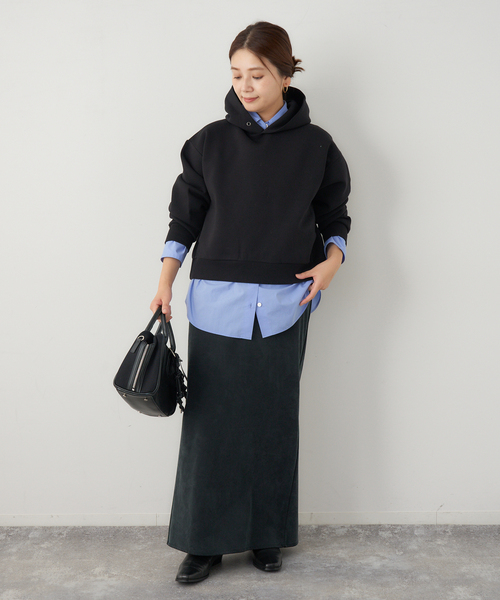 JOURNAL STANDARD（ジャーナルスタンダード）の「CTダンボールフードプルオーバー（パーカー・レディース・グレー/ブラック・FREE）」の3枚目の写真