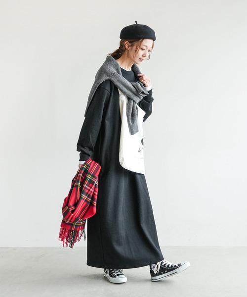 SOLAMONAT（ソラモナ）の「ペンネ天竺ロングスリーブワンピース（ワンピース・レディース・杢グレー/ヘザーチャコール/ホワイト/ブラック/ブラウン・L/M）」の8枚目の写真