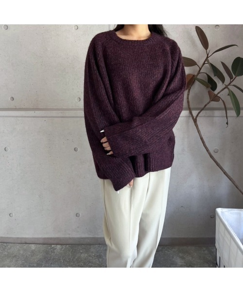 amini(アミニ)の「片畦メランジニットプルオーバー(ニット/セーター・レディース・ボルドー/チョコ/ネイビー・FREE)」の16枚目の写真