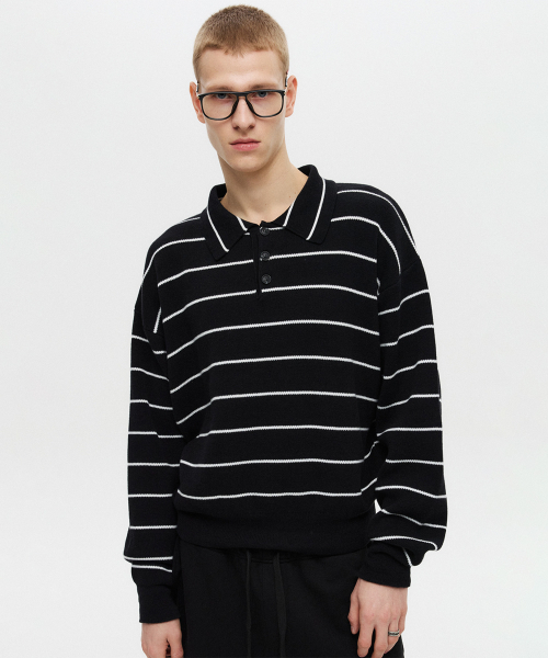 Страйп-кроп кардиган — черный (Strip Crop Kar Knit Black)