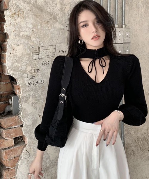 VIBGYOR Women(ヴィブジョー ウィメン)の「【Mayree】フロント リボン レイヤード リブ トップス(Tシャツ/カットソー・レディース・ホワイト・SMALL/MEDIUM/LARGE)」の5枚目の写真