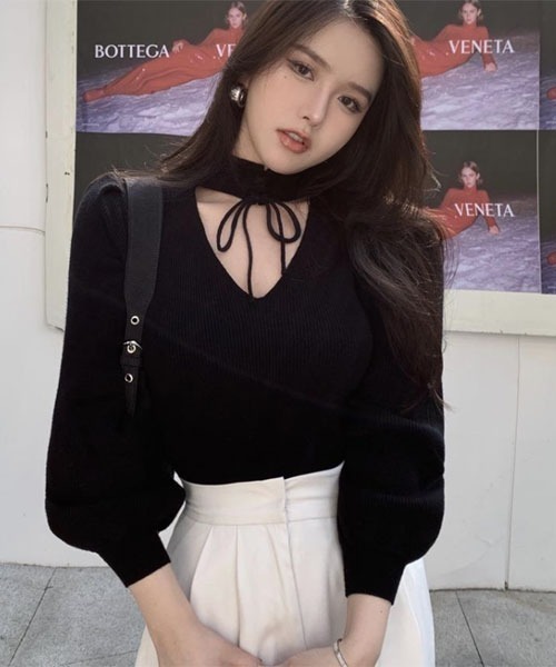 VIBGYOR Women(ヴィブジョー ウィメン)の「【Mayree】フロント リボン レイヤード リブ トップス(Tシャツ/カットソー・レディース・ホワイト・SMALL/MEDIUM/LARGE)」の6枚目の写真