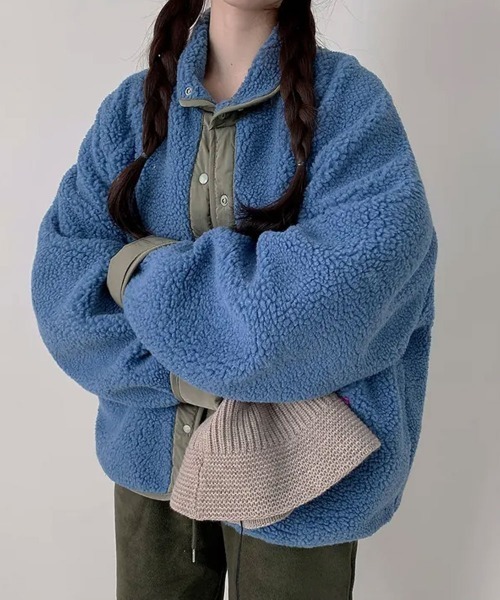 セール】リバーシブル 配色ボアジャケット（ブルゾン）｜VIVID LADY