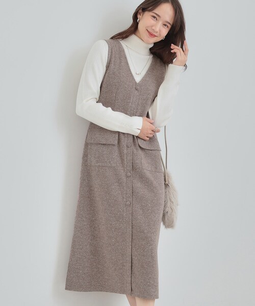 DRESKIP（ドレスキップ）の「【S-LL】甘すぎない大人のツイード調ジャンスカ（ワンピース・レディース・ブラウン系/ブラック・04/01/02/03）」の2枚目の写真