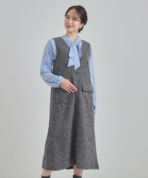 DRESKIP（ドレスキップ）の「【S-LL】甘すぎない大人のツイード調ジャンスカ（ワンピース・レディース・ブラウン系/ブラック・04/01/02/03）」の3枚目の写真