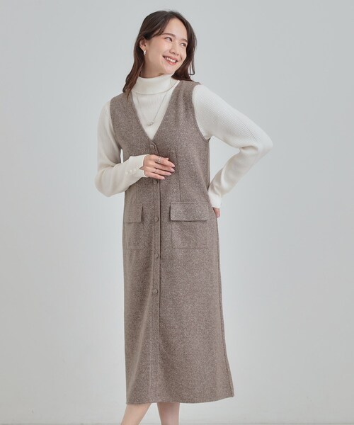 DRESKIP（ドレスキップ）の「【S-LL】甘すぎない大人のツイード調ジャンスカ（ワンピース・レディース・ブラウン系/ブラック・04/01/02/03）」の7枚目の写真