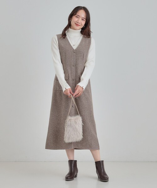 DRESKIP（ドレスキップ）の「【S-LL】甘すぎない大人のツイード調ジャンスカ（ワンピース・レディース・ブラウン系/ブラック・04/01/02/03）」の9枚目の写真