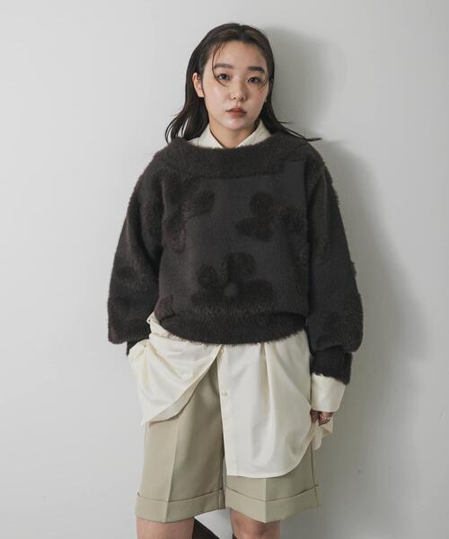 SENSE OF PLACE by URBAN RESEARCH（センスオブプレイスバイアーバンリサーチ）の「フラワージャガードニット（ニット/セーター・レディース・ブラウン/ブラック/グレー・ONE）」の3枚目の写真